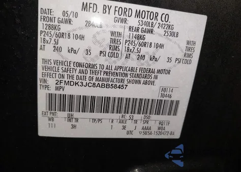 2010 Ford Edge Sel z USA, uszkodzony, nr VIN 2FMDK3JC8ABB58457